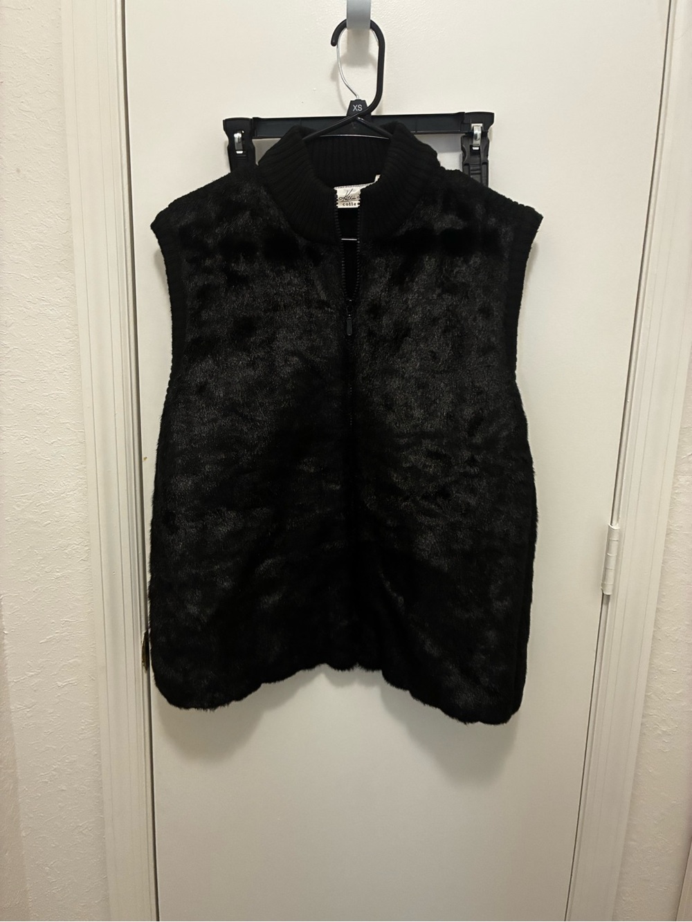 Kathie Lee Collection Black Faux Fur Vest with Ribbed Collar